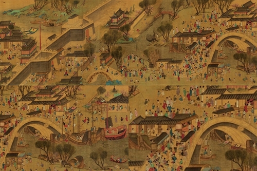 清明上河図　仇英作（複製） 明仇英清明上河图(全卷二版) 绢本31.3×1045 - 墨韵书香